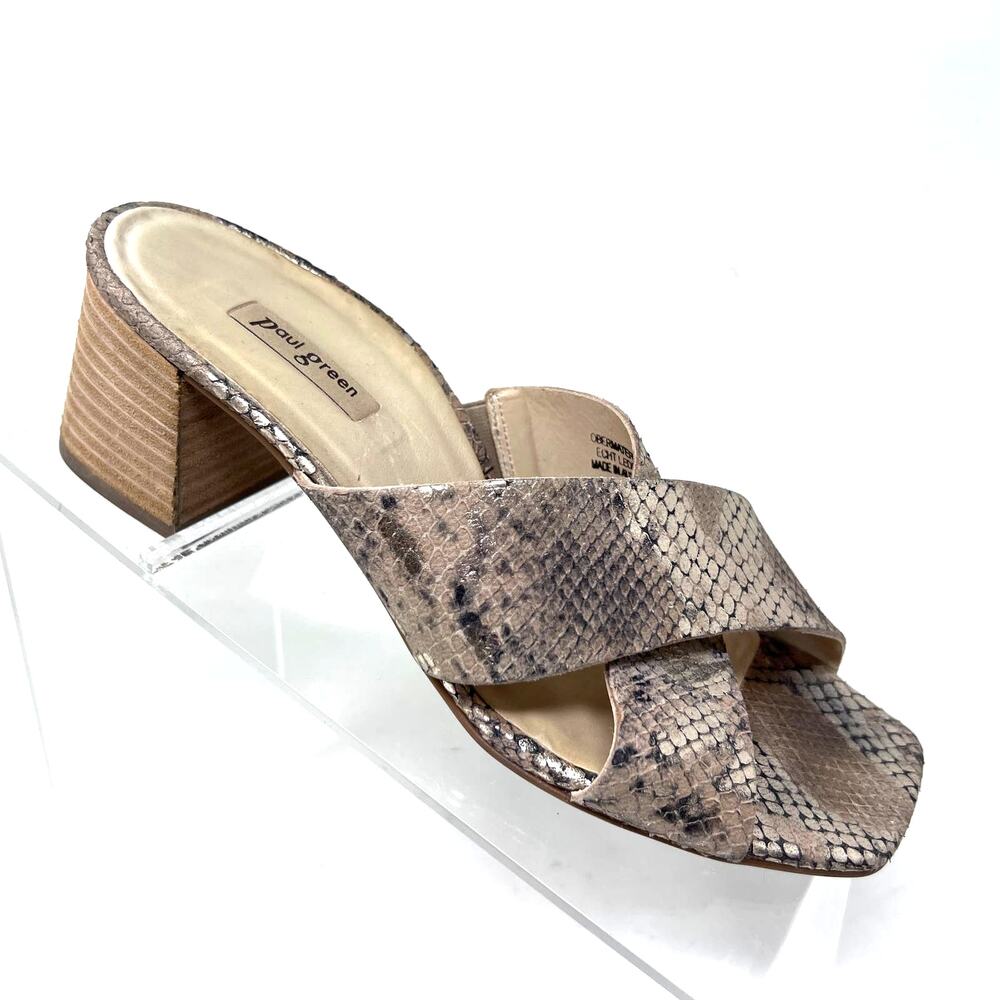 Paul Green Sandals Women's 8 Cici Gold Leather‎ Python Snake Block Heel Slide